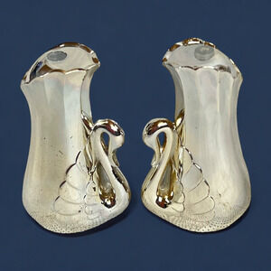Vintage Silver Plate Swan Salt & Pepper Shakers Art Deco Elegant 3" Tall Japan